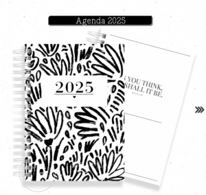 AGENDA 2025 - BLACK Capa dura com laminação e miolo em Offset 75g 21x15cm 4x1 / 4x4 Fosco / Brilho / Holográfico Corte reto Elástico e chaveiro