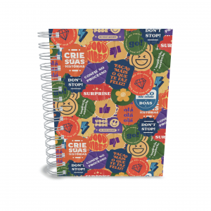 AGENDA 2025 - STICKER Capa dura com laminação e miolo em Offset 75g 21x15cm 4x1 / 4x4 Fosco / Brilho / Holográfico Corte reto Elástico e chaveiro