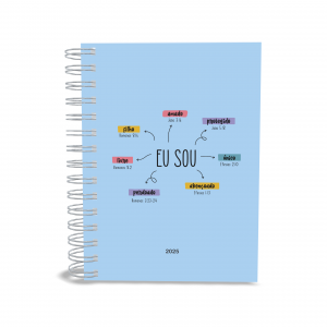 AGENDA 2025 - EU SOU Capa dura com laminação e miolo em Offset 75g 21x15cm 4x1 / 4x4 Fosco / Brilho / Holográfico Corte reto Elástico e chaveiro