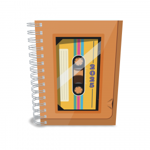 AGENDA 2025 - RETRÔ Capa dura com laminação e miolo em Offset 75g 21x15cm 4x1 / 4x4 Fosco / Brilho / Holográfico Corte reto Elástico e chaveiro
