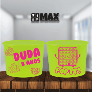 Balde Pipoca 1,5L - Pop it Acrílico 15,2mx11,1cm Impressão em uma cor Serigrafia Premium Personalizado conforme informações que devem ser enviadas no campo observações na finalização do pedido