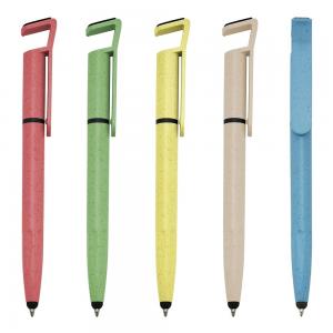 Caneta Fibra de Bambu Touch c/Porta-Celular   UV  Ref. 708T Caneta fibra de bambu com suporte para celular, ponteira touch screen e limpador de tela. Carga esferográfica azul e acionamento por rotação.
