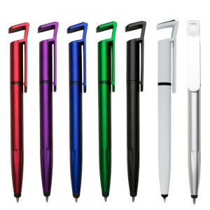 Caneta Plástica Touch c/Porta-Celular   UV  Ref. 708 Caneta plástica touch screen com suporte para celular inteira colorida, com detalhes em preto. Clip plástico aberto utilizado como suporte para celular e parte superior com limpador de tela. Possui anel preto abaixo do clip e parte inferior com detalhes