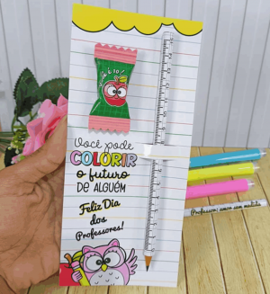 CARD COM LÁPIS E POST IT- PROFESSORES Papel Glossy 180g 21x7,5cm 4x1 / 4x4 Brilho Corte reto com cantos arrendondados 