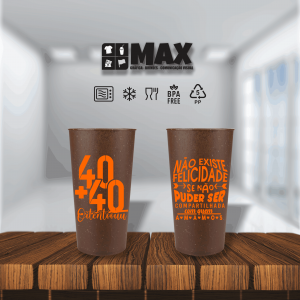 Eco 400ml - Felicidade compartilhada PP 13cmx7,8cm Impressão em uma cor Serigrafia Premium Personalizado conforme informações que devem ser enviadas no campo observações na finalização do pedido