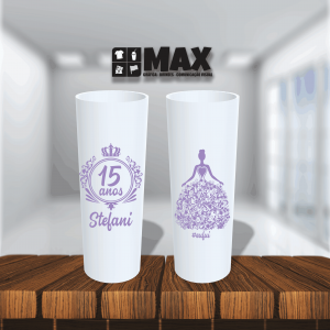 Long Drink - 15 anos - Princesa Acrílico 16cmx6cm Impressão em uma cor Serigrafia Premium Personalizado conforme informações que devem ser enviadas no campo observações na finalização do pedido